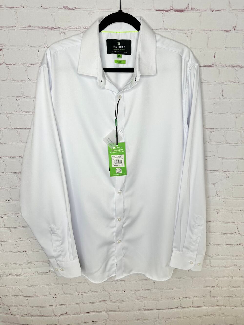 NWT Tom Baine White Button Front Dress Shirt Men's XXL 18-18.5 Slim Fit Flaw